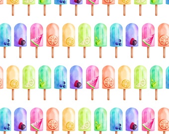 Fruit Popsicles Fabric by the Yard. Quilting Cotton, Sateen, Organic Knit, Jersey, Minky. Fruits, Watermelon, Summer Fabric, Ice Cream