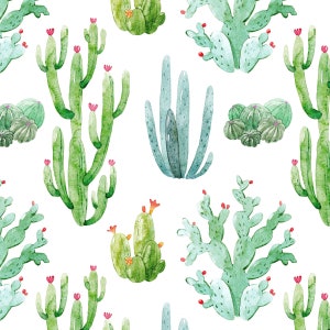Watercolor Desert Cactus Fabric Quilting Cotton, Sateen, Poplin, Knit ...