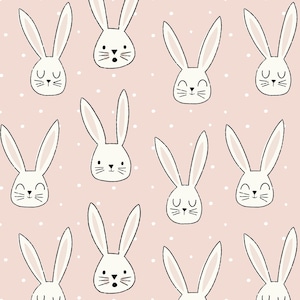 Pink Bunny Fabric by the Yard. Quilting Cotton, Organic Knit, Jersey or Minky. Cute Bunnies Blush, Girl Rabbit, Faces