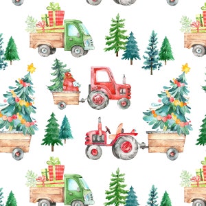 Christmas Fabric by the Yard, Christmas Tractor Parade, Farm, Boy, Cotton, Knit, Jersey, Minky Fabric by the Yard