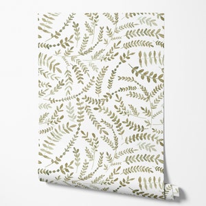 Earthy Leaves Wallpaper - Botanical, Greenery, Dainty  - Peel and Stick Removable and Prepasted Smooth