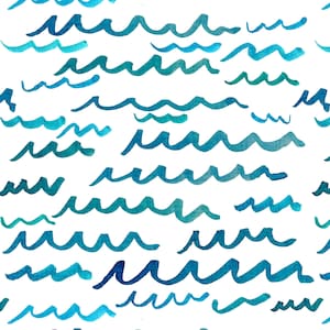 Beach Waves Fabric - Watercolor Coastal Blue, Ocean - Quilt Cotton, Sateen, Organic Knit, Minky, Home Decor, Upholstery Fabric by the Yard