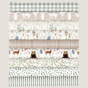 Woodland Fabric Cotton Fat Quarters - 21&quot;W x 18&quot;L. Quilt Cotton in Woodland Storybook - Neutral and Sage