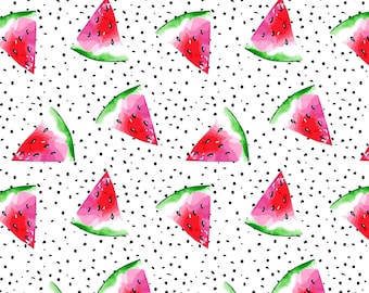 Watermelon Fruit Fabric - Cute Pink Watermelons, Coastal, Picnic - Cotton, Poplin, Organic Knit, Home Decor, Upholstery Fabric by the Yard