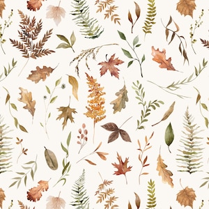 Fall Leaves Fabric by the Yard. Botanical, Autumn Foliage, Leaf, Quilting Cotton, Poplin, Knit, Minky, Upholstery. Nature, Trees
