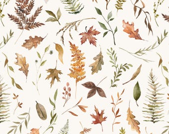 Fall Leaves Fabric by the Yard. Botanical, Autumn Foliage, Leaf, Quilting Cotton, Poplin, Knit, Minky, Upholstery. Nature, Trees