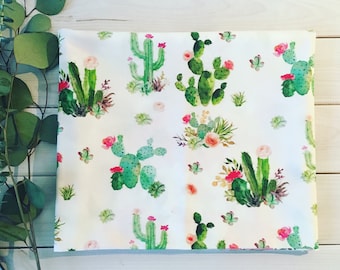 Cactus Fabric, Southwest Succulents, Desert - Quilting Cotton, Sateen, Knit, Minky Fabric by the Yard