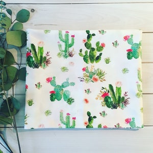 Watercolor Cactus and Succulent Fabric Desert, Southwest, Floral Quilting Cotton, Sateen, Minky, Home Decor Fabric by the Yard image 1