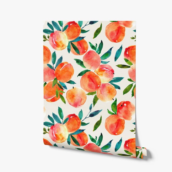 Peaches Wallpaper - Sweet Peaches Fruit Colorful Bold - Peel and Stick Removable and Prepasted Smooth Wallpaper