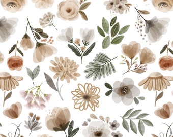 Boho Floral Fabric - Woodland Sage Florals, Girl Nursery, Botanical - Quilting Cotton, Poplin, Fleece, Minky, Home Decor Fabric by the Yard