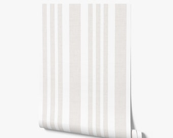 Linen Stripes Wallpaper - Neutral Faux Textured Striped - Peel and Stick Removable and Prepasted Smooth Wallpaper