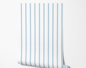 May include: A roll of white and light blue striped wallpaper.