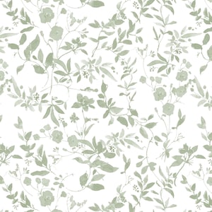 Dainty Sage Floral Fabric by the Yard. Quilting Cotton, Poplin, Knit, Minky, Upholstery. Botanical Nature, Leaves, Green