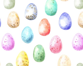 Easter Egg Fabric by the Yard. Quilting Cotton, Organic Knit, Jersey or Minky. Watercolor Eggs, Colorful