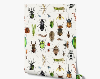 Bug Wallpaper - Insects, Nature, Bee, Beetle, Boys Room - Peel and Stick Removable and Prepasted Smooth Wallpaper