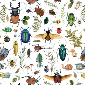 Bugs and Insect Fabric - Quilting Cotton, Organic Knit, Jersey, Minky, Fleece, Home Decor Fabric by the Yard. Boys, Bug, Beetles, Summer