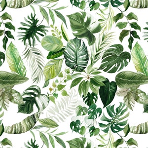 Tropical Paradise Leaves Fabric by the Yard. Quilting Cotton, Knit, Jersey or Minky. Rainforest, Jungle, Monstera, Botanical, Nature Fabric