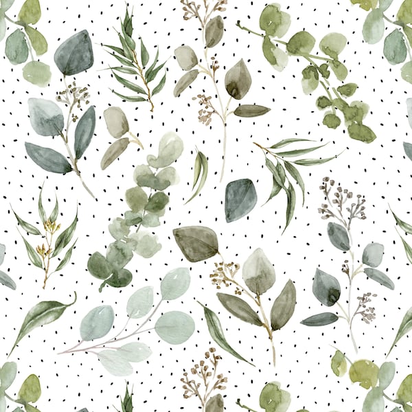Eucalyptus Fabric - Earth Tone Botanical Floral Silver Dollar Greenery. Cotton, Sateen, Poplin, Knit, Jersey or Minky Fabric by the Yard