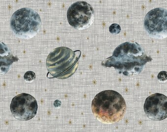 Planet Fabric by the Yard. Quilting Cotton, Organic Knit, Jersey, or Minky. Gender Neutral, Baby Boy Nursery, Solar System, Planets, Space