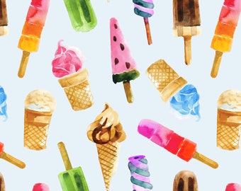 Ice Cream Fabric, Watercolor Popsicles, Summer, Beach, Children's Fabric, Cotton Fabric by the Yard