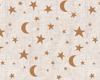 Stars and Moon Fabric - Celestial, Galaxy, Sky, Gender Neutral Nursery - Quilting Cotton, Minky, Fleece, Home Decor Fabric by the Yard
