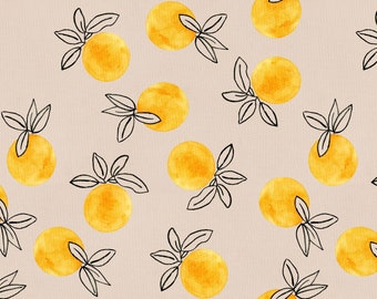 Watercolor Tangerines Fabric by the Yard. Quilt Cotton, Sateen, Poplin, Organic Knit, Minky, Home Decor. Citrus Fruit, Summer, Beach