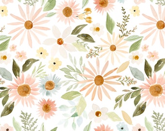 Sunflower Floral Fabric by the Yard. Quilting Cotton, Minky, Fleece, Home Decor. Girl Nursery Fabric, Pastel, Blush, Spring, Easter Flowers