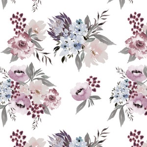 Pink Floral Fabric - Watercolor Florals Fabric by the Yard, Nursery Fabric, Dusty Rose