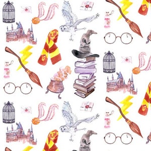 Wizard Symbols Fabric by the Yard. Quilting Cotton, Organic Knit, Jersey, Minky. Magic HP Wizards Movie Glasses Kids Nursery Baby Sorcerer image 1