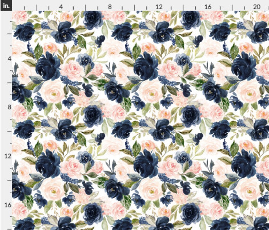 Pink and Navy Floral Fabric by the Yard. Quilting Cotton - Etsy
