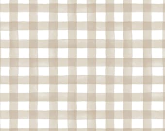 Tan Buffalo Check Fabric by the Yard. Quilting Cotton, Sateen, Poplin, Organic Knit, Minky, Canvas. Plaid, Gingham, Minimalist, Beige