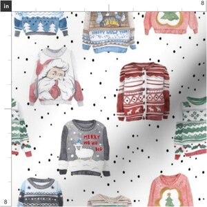 Ugly Christmas Sweaters Fabric by the Yard. Quilting Cotton, Knit, Jersey or Minky. Santa Holidays Winter Red and Green Xmas Funny Holiday image 2
