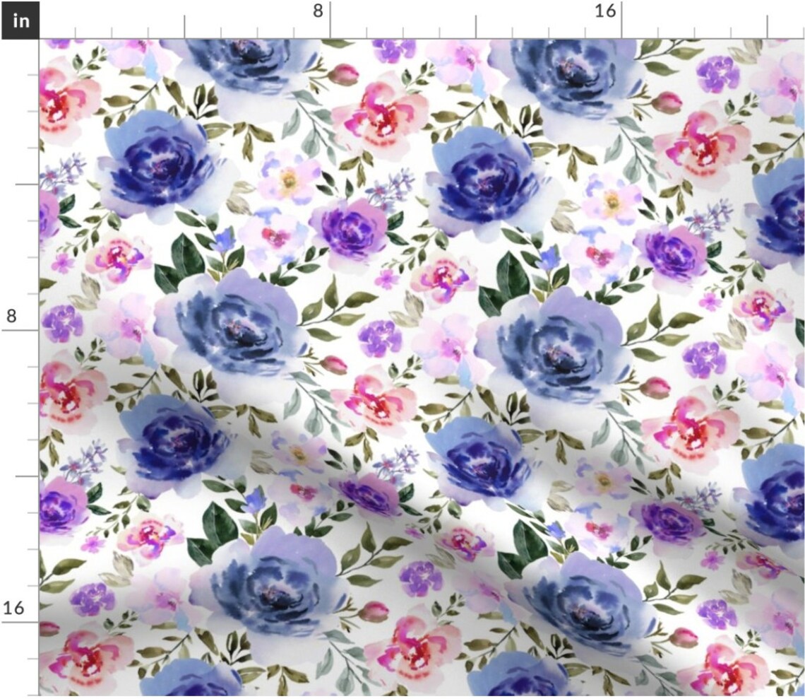 Watercolor Floral Fabric by the Yard - Galaxy Purple Florals, Girl ...