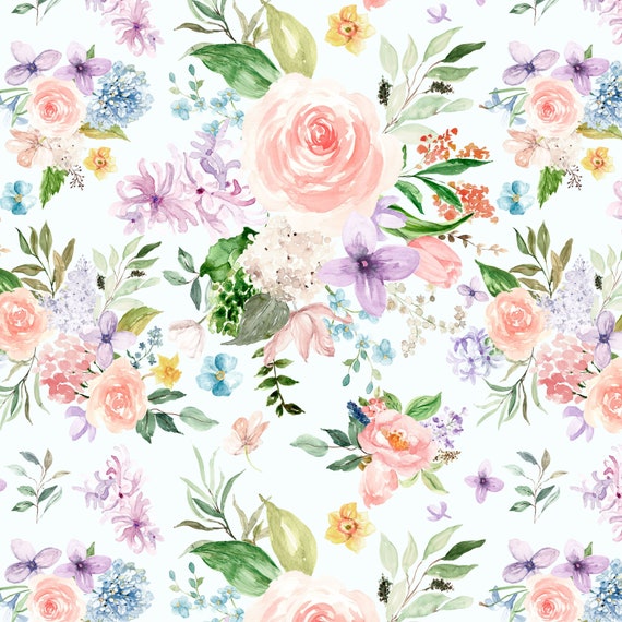 Spring Floral Fabric by the Yard. Quilting Cotton, Poplin, Organic