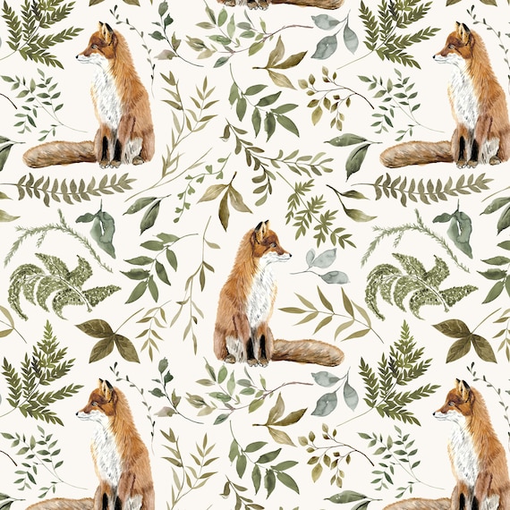 Woodland Fox Fabric by the Yard. Quilting Cotton, Organic Knit, Jersey, Minky, Canvas. Forest Animals and Leaves, Woods, Fall