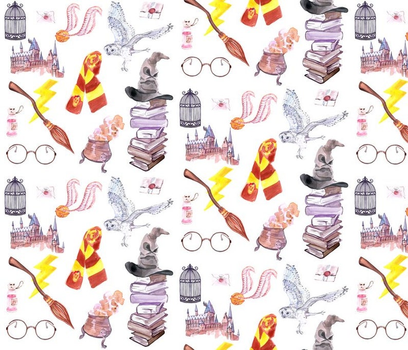 Wizard Symbols Fabric by the Yard. Quilting Cotton, Organic Knit, Jersey, Minky. Magic HP Wizards Movie Glasses Kids Nursery Baby Sorcerer image 1