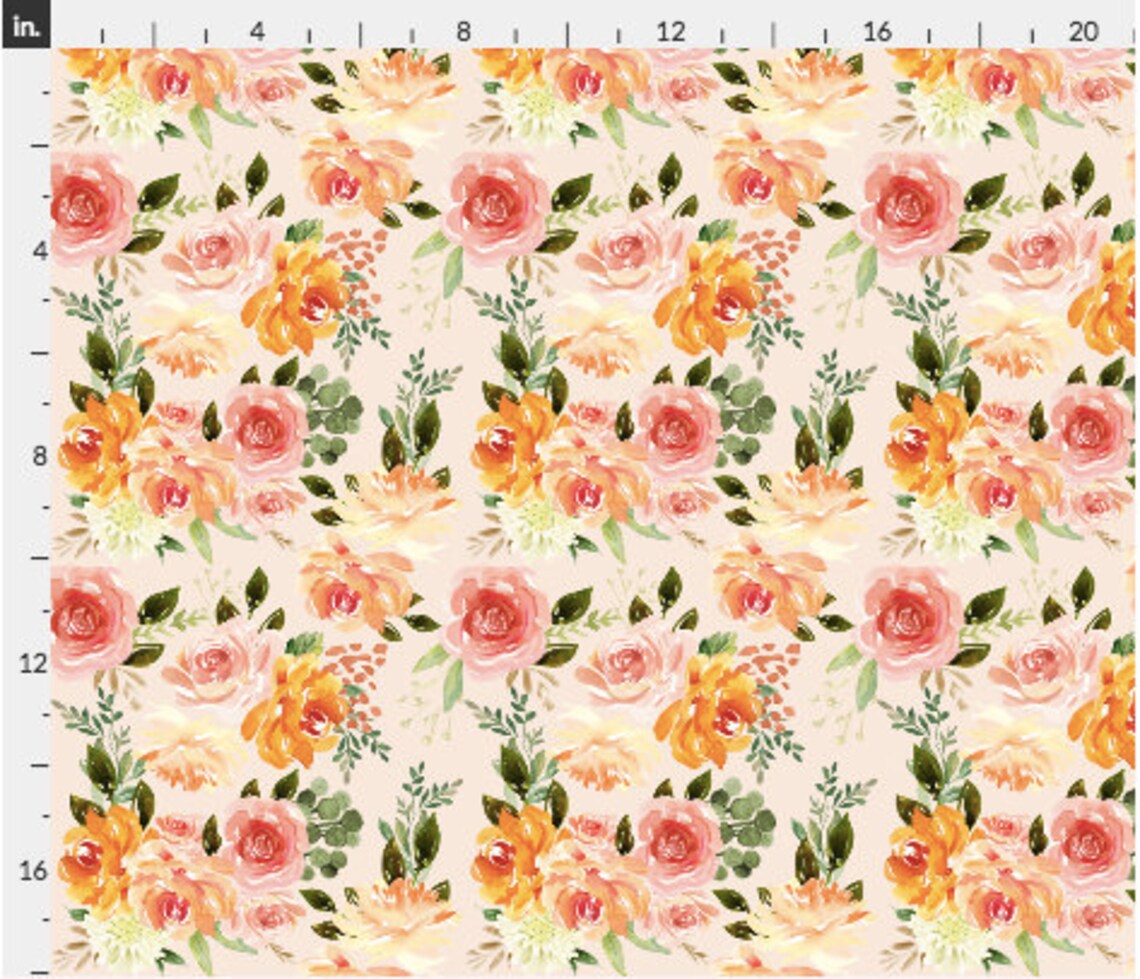 Peach Floral Fabric by the Yard. Quilting Cotton Minky Etsy