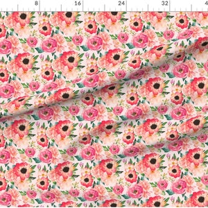 Coral Floral Fabric by the Yard. Quilting Cotton, Organic Knit, Jersey or Minky. Girl Nursery Fabric, Pink, Orange, Boho, Watercolor Florals image 4