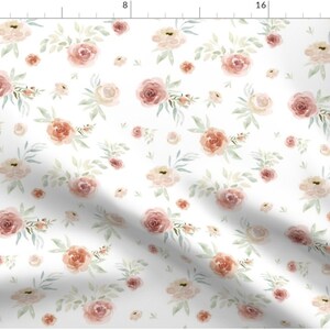 Sun Floral Fabric by the Yard. Watercolor Floral, Coral, Sage, Botanical - Quilting Cotton, Sateen, Poplin, Minky, Home Decor, Upholstery image 3