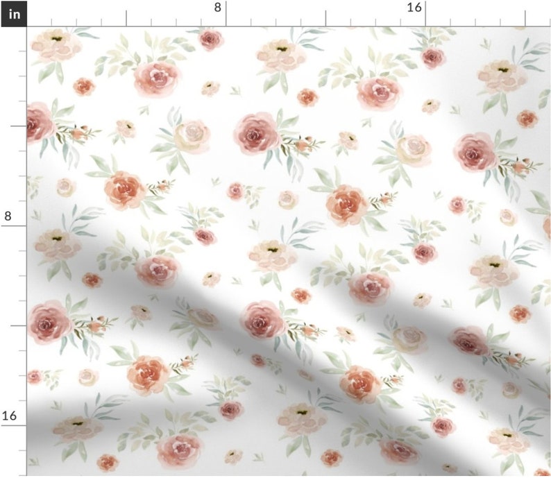 Sun Floral Fabric by the Yard. Watercolor Floral, Coral, Sage, Botanical - Quilting Cotton, Sateen, Poplin, Minky, Home Decor, Upholstery image 3