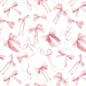 Pink Bows Fabric by the Yard. Quilting Cotton, Sateen, Knit, Jersey, Minky. Watercolor Bow, Girly, Coquette Style, Valentine&#39;s Day