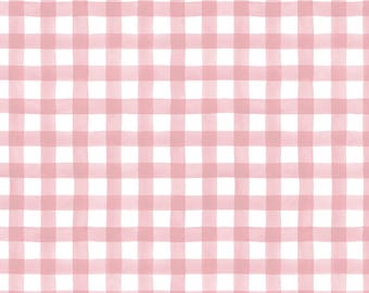 Bubblegum Pink Buffalo Check Fabric, Light Pink Plaid, Blush - Quilting Cotton, Knit, Minky, Canvas Fabric by the Yard