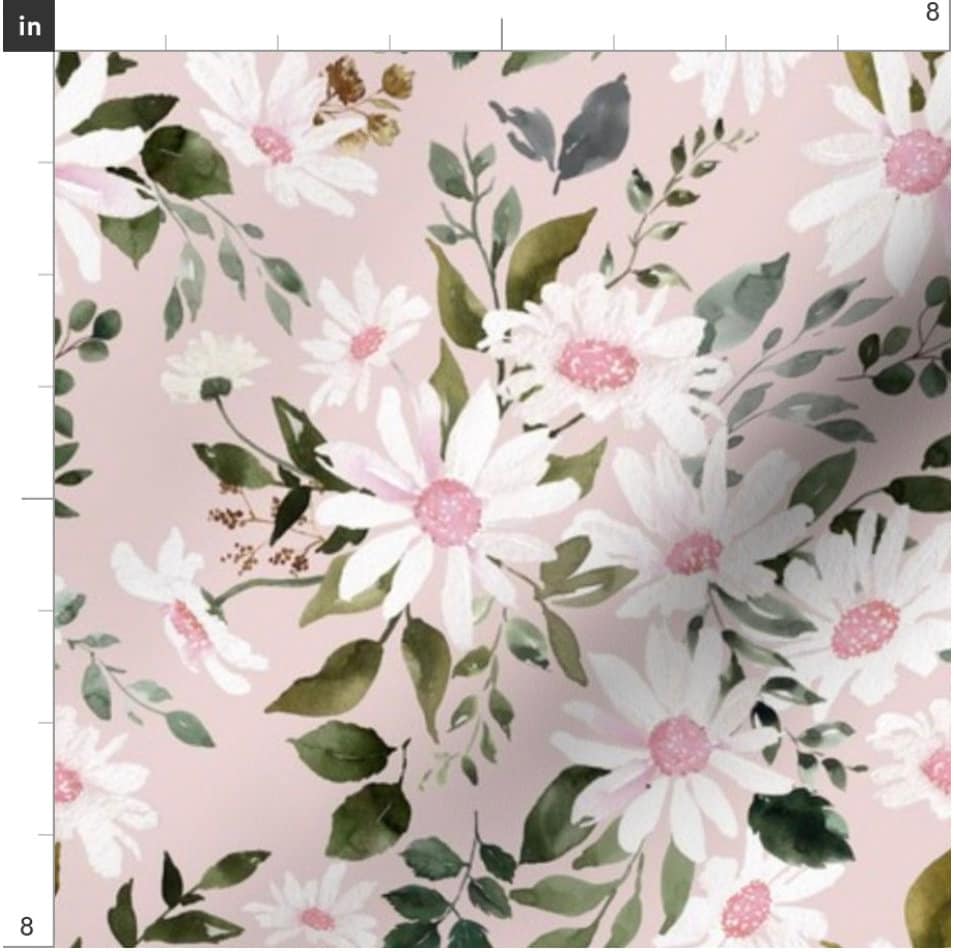 Pink Daisy Fabric - Watercolor Floral Daisies, Blush Flowers, Botanical ...