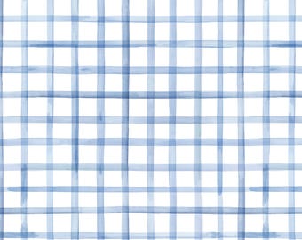 Blue Watercolor Gingham Fabric by the Yard. Quilting Cotton, Poplin, Organic Knit, Minky. Ocean Blue, Pale Blue, Watercolor Buffalo Check