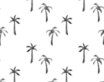 Palm Trees Fabric in Cotton, Poplin, Minky, Organic Knit, Home Decor, Upholstery Fabric by the Yard. Desert, Summer, Black and White