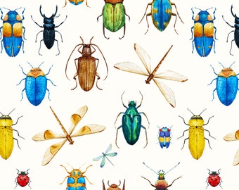 Bug and Insects Fabric by the Yard. Quilting Cotton, Organic Knit, Jersey or Minky. Boys, Bugs, Beetles, Dragonflies, Spring, Insect