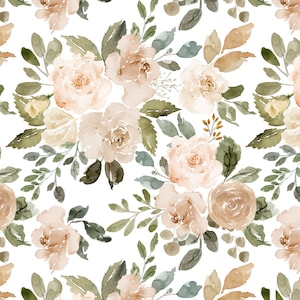 Rose Floral Fabric - Watercolor Florals in Earth Tones, Botanical, Nature - Quilt Cotton, Sateen, Home Decor, Upholstery Fabric by the Yard