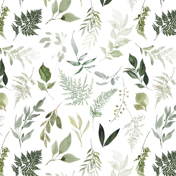 Woodland Leaves Fabric in Quilting Cotton, Poplin, Organic Knit, Jersey, Minky, Fleece Fabric by the Yard. Botanical, Nature, Tree, Greenery