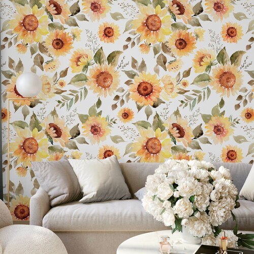 Vintage Blue Sunflowers Wallpaper Peel and Stick Floral Etsy
