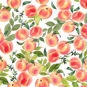 Peach Fabric by the Yard. Quilting Cotton, Organic Knit, Jersey, or Minky. Watercolor Peaches, Food, Fruit, Summer Fabric, Children&#39;s Fabric